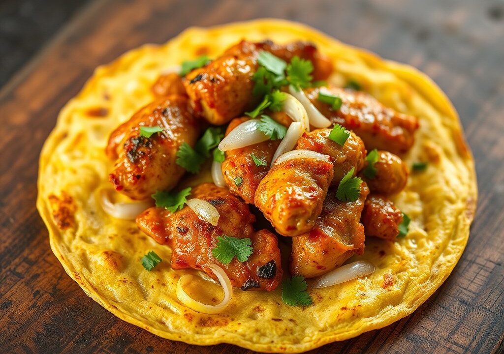 Tortilla met Surinaams gekruide kip, AI-gegenereerde illustratie