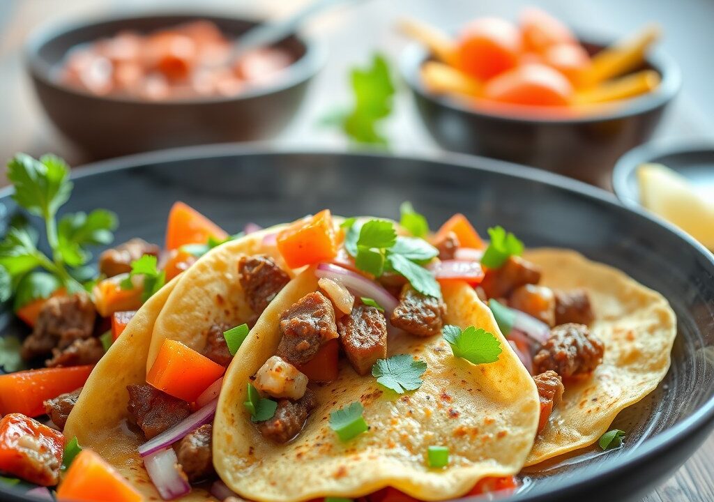 Tortilla’s met rundvlees, paprika en ananas — AI-gegenereerde illustratie