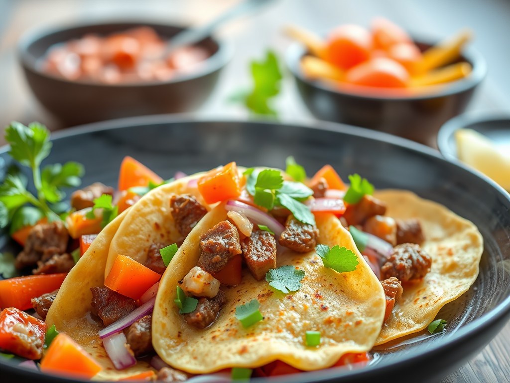 Tortilla’s met rundvlees, paprika en ananas, AI-gegenereerde illustratie