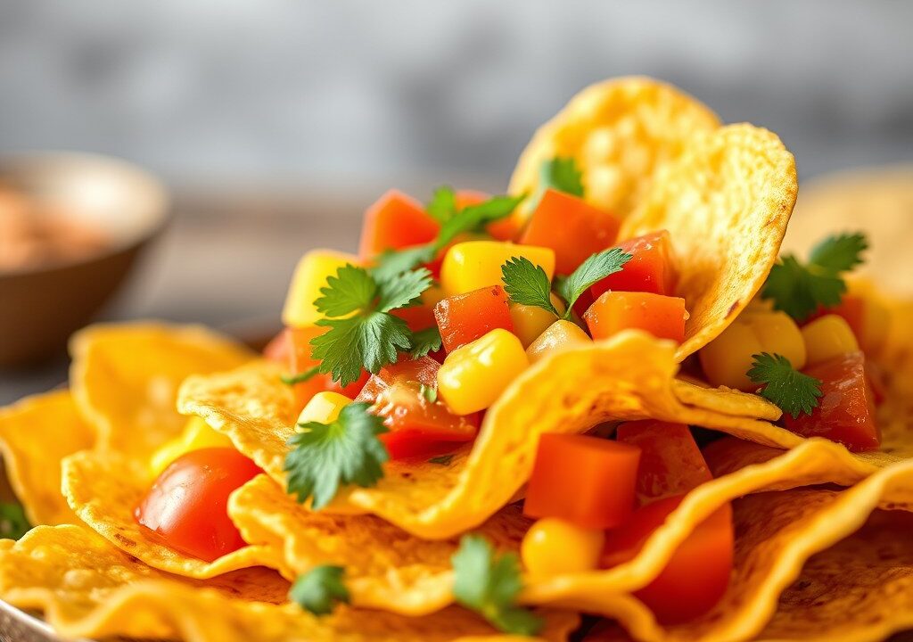Tortillachips met Mais-Tomaten-Salsa, AI-gegenereerde illustratie