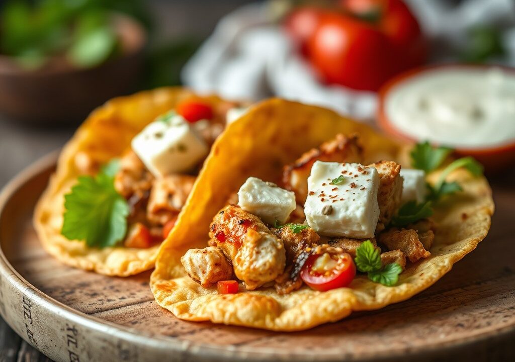 Tortillawraps met kip en geitenkaas — AI-gegenereerde illustratie