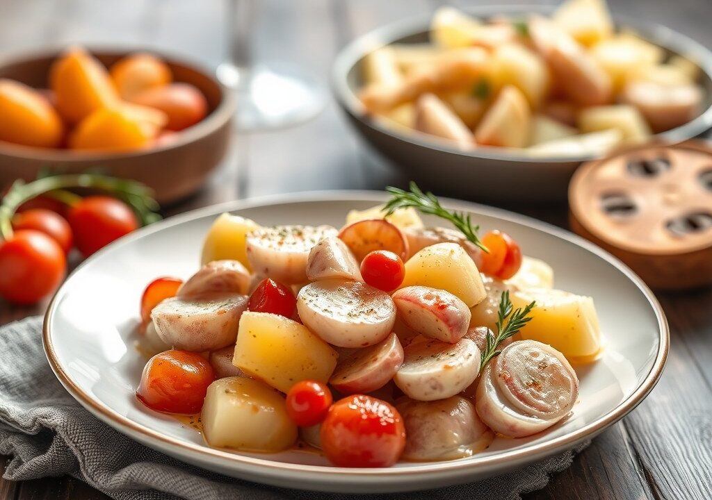 Traditionele haringsalade met bietjes, AI-gegenereerde illustratie
