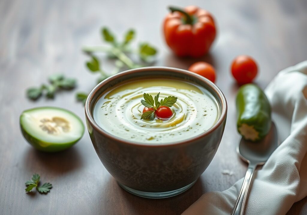 Tweekleuren-gazpacho — AI-gegenereerde illustratie