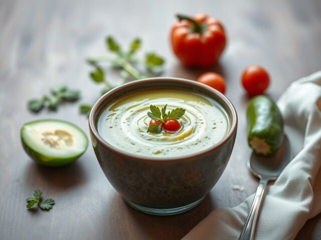 Tweekleuren-gazpacho — AI-gegenereerde illustratie
