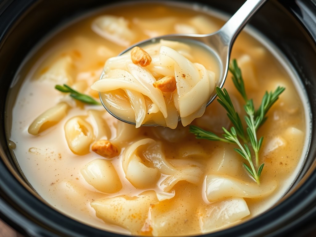 Uiensoep uit de Slow Cooker, AI-gegenereerde illustratie