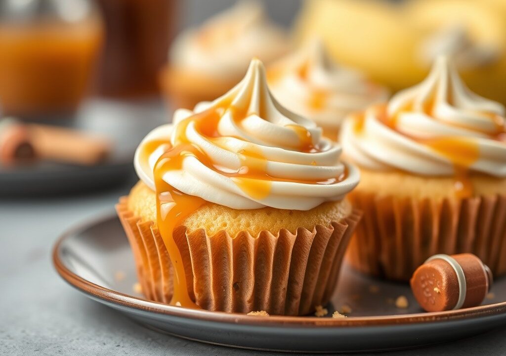 Vanillecupcakes met karamelglazuur van gezouten boter — AI-gegenereerde illustratie