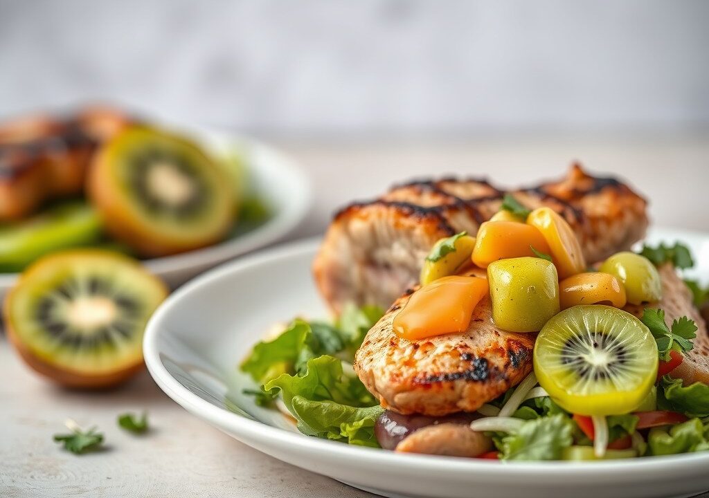 Varkens Carbonades en een Kruidige Salade met een Aziatisch Tintje, AI-gegenereerde illustratie