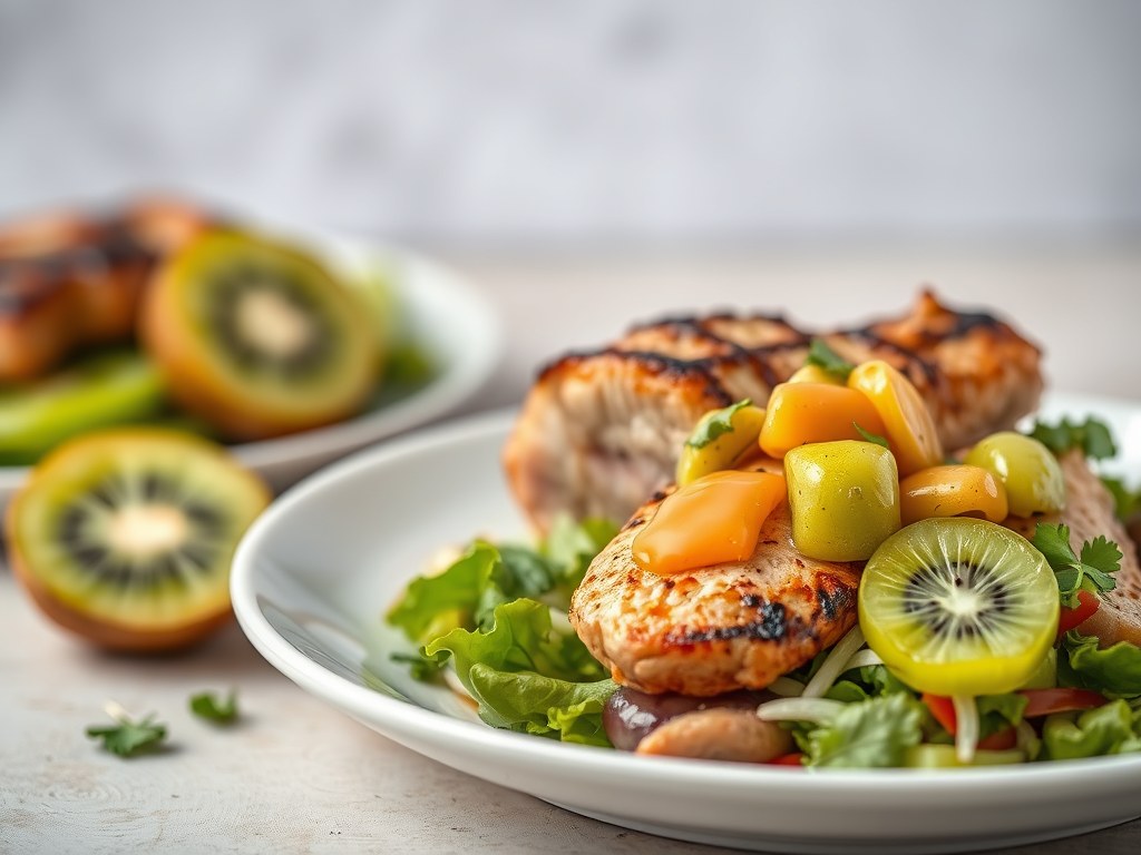 Varkens Carbonades en een Kruidige Salade met een Aziatisch Tintje, AI-gegenereerde illustratie