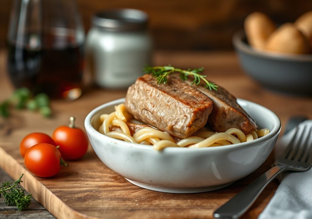 Varkensfilet in bladerdeeg — AI-gegenereerde illustratie