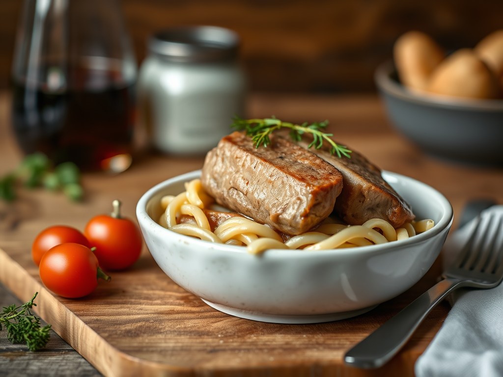 Varkensfilet in bladerdeeg, AI-gegenereerde illustratie