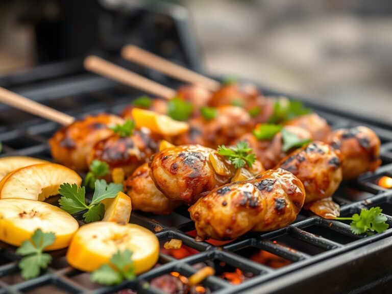 Varkenskoteletjes met perzik op de bbq- grill — AI-gegenereerde illustratie