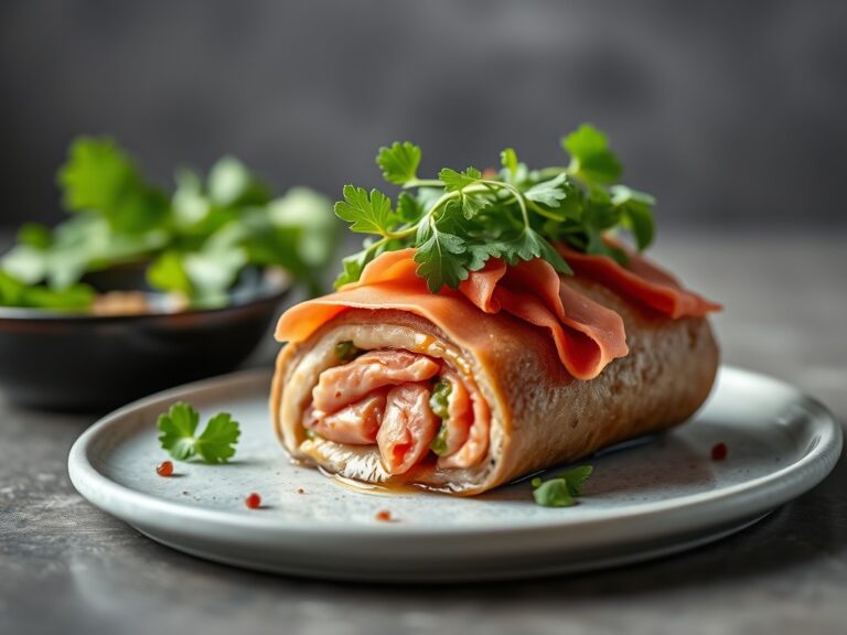 Varkensrollade met rucola en prosciutto — AI-gegenereerde illustratie