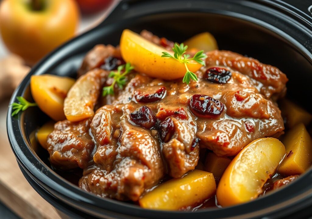 Varkensvlees met Gember-Appels uit de Slow Cooker — AI-gegenereerde illustratie