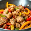 Varkensvlees met reuzengarnalen in de wok