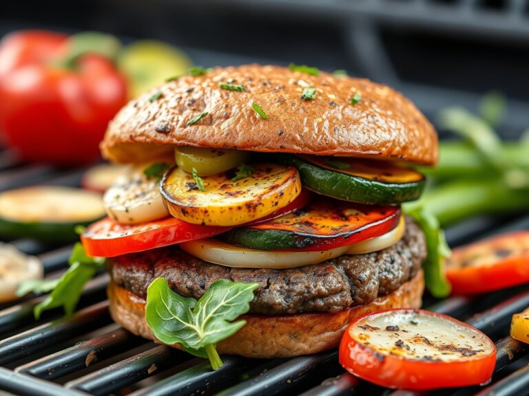Vegaburger met gegrilde groenten — AI-gegenereerde illustratie