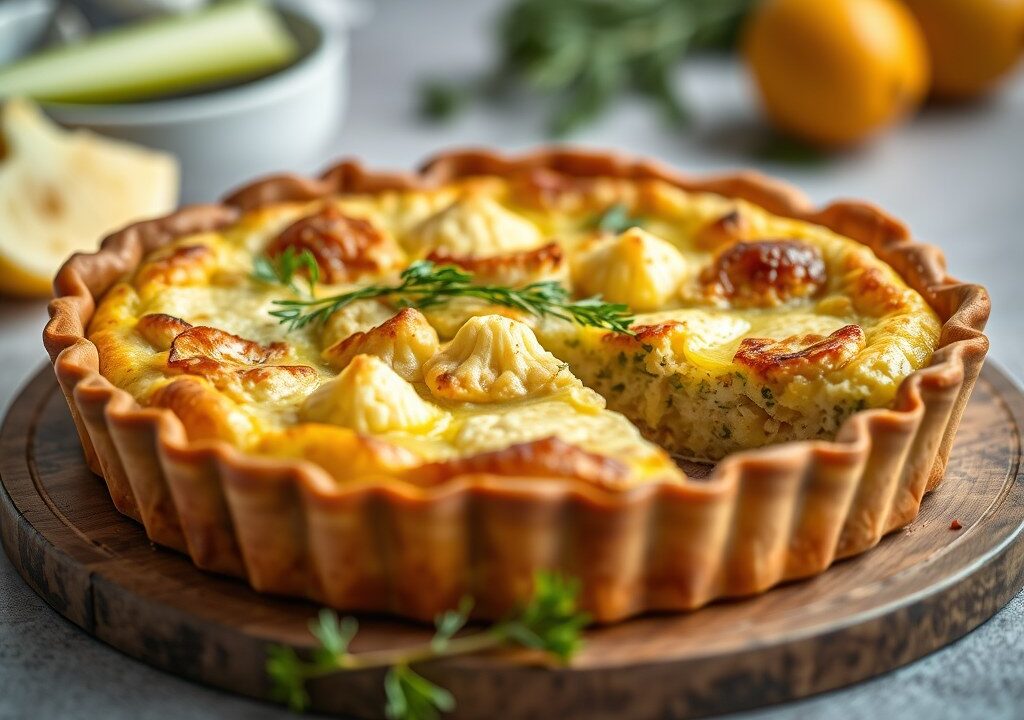 Vegetarische bloemkoolquiche, AI-gegenereerde illustratie