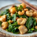 Vegetarische Tahoe-Schotel met Asperge, Spinazie en Cashewnoten