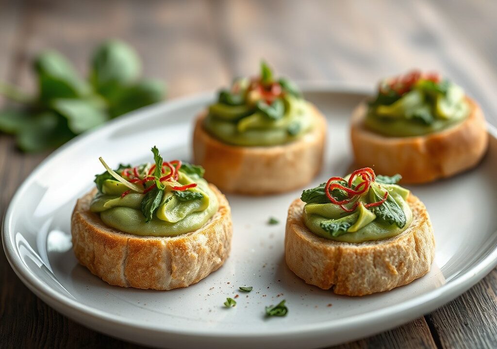 Verloren brood met rog en Niora piment, mousse van spinazie, AI-gegenereerde illustratie