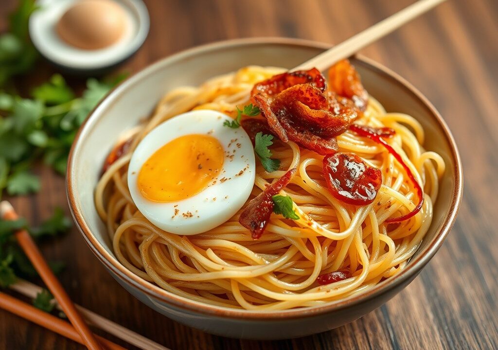 Vermicelli Singapore-Stijl, AI-gegenereerde illustratie