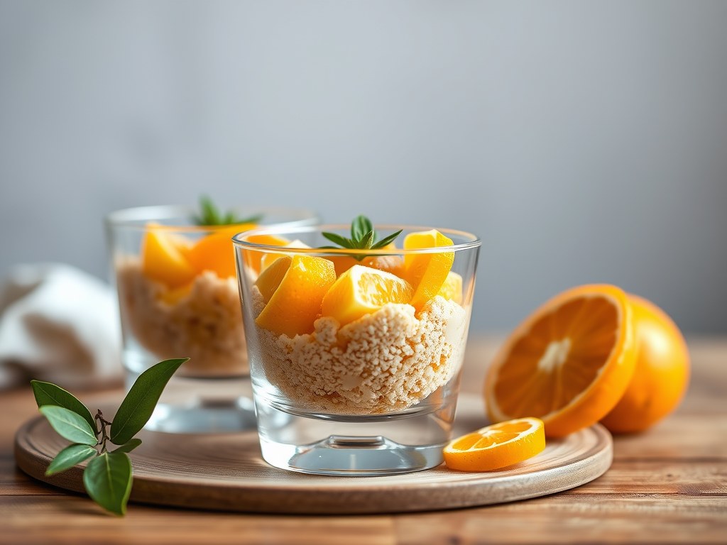 Verrine van kreeft met clementines en witloof, AI-gegenereerde illustratie