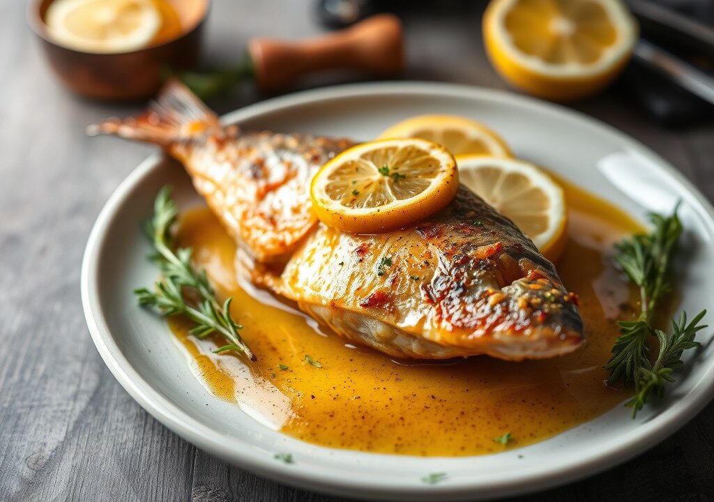 Vis in Zoutkorst uit de Oven, AI-gegenereerde illustratie