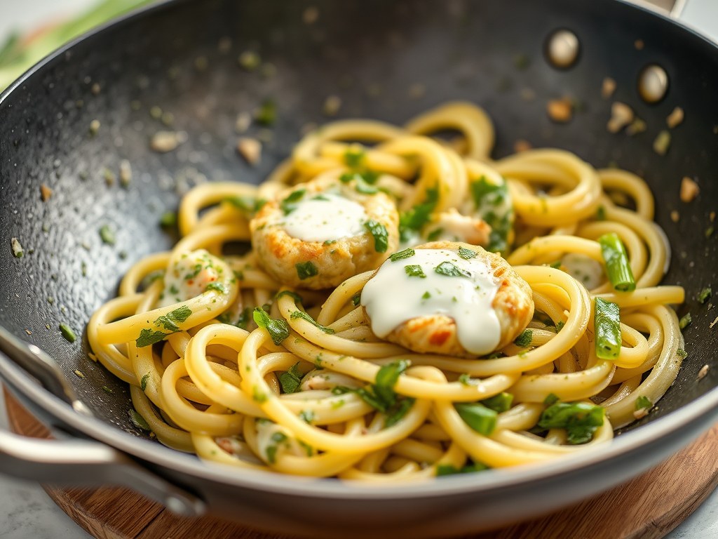 Visfilets met prei en pesto, AI-gegenereerde illustratie