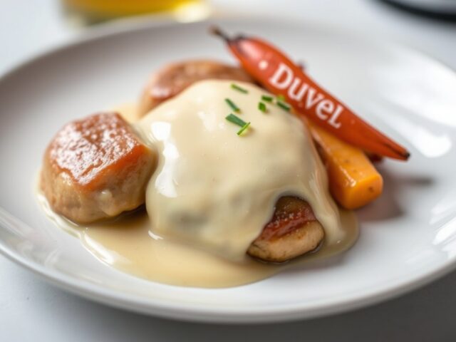Visfilets met sabayon van Duvel — AI-gegenereerde illustratie