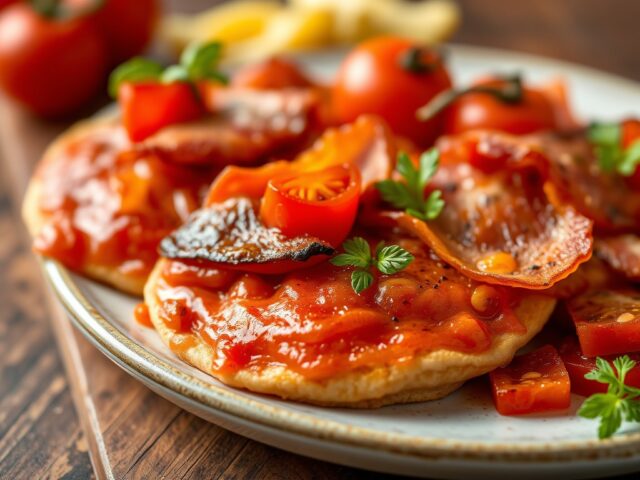 Visfilets met tomaten en spek — AI-gegenereerde illustratie