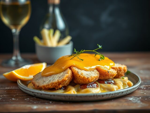 Visfilets met witloof en sinaasappelsaus — AI-gegenereerde illustratie