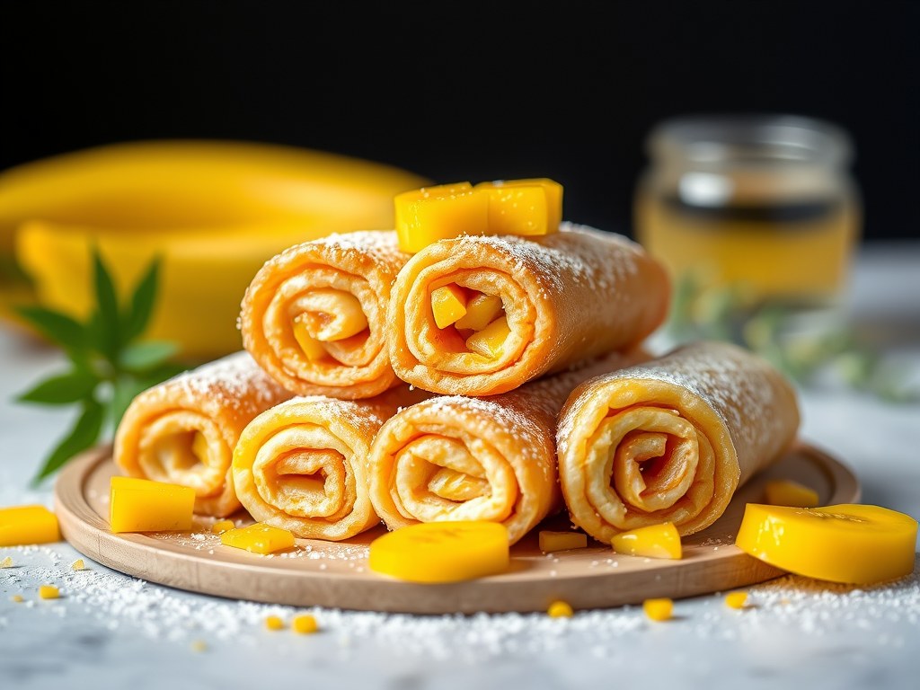 Visrolletjes met ananas, AI-gegenereerde illustratie