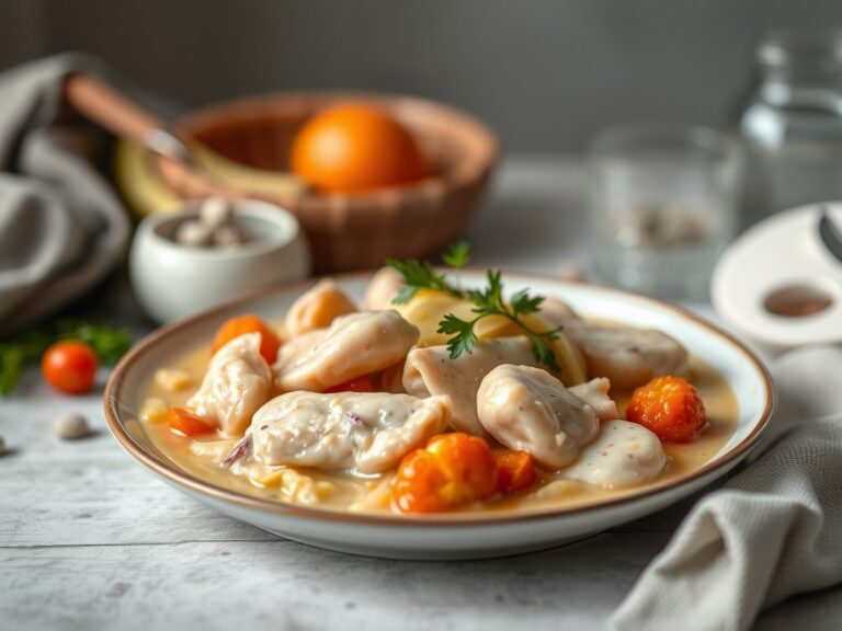 Vlees in yoghurt-mosterdsaus — AI-gegenereerde illustratie