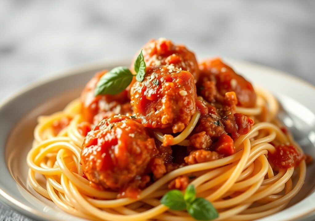 Vleesballetjes met Tomatensaus en Pasta — AI-gegenereerde illustratie
