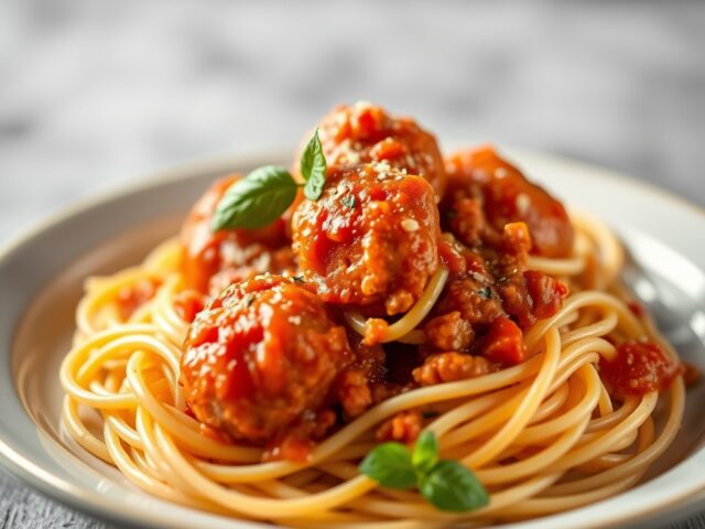 Vleesballetjes met Tomatensaus en Pasta — AI-gegenereerde illustratie