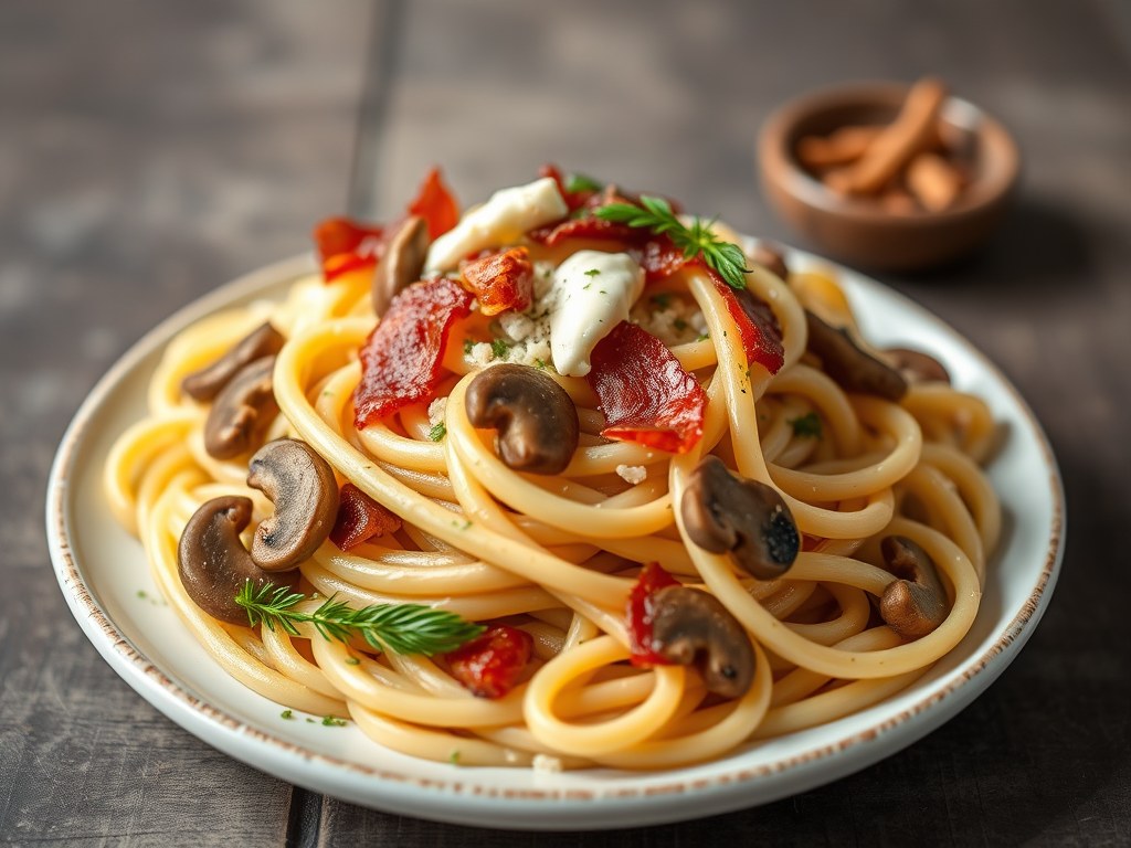 Vlerk pasta (penne of spaghetti), AI-gegenereerde illustratie