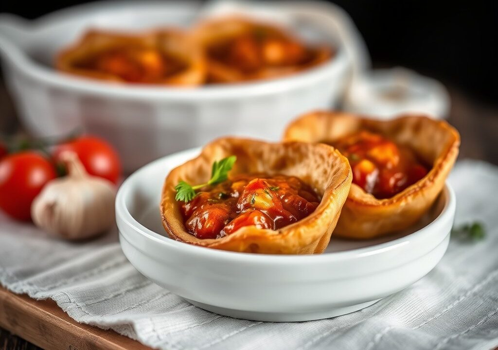 Vogelnestjes van kwarteleitjes met tomatensaus — AI-gegenereerde illustratie