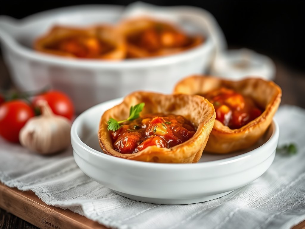 Vogelnestjes van kwarteleitjes met tomatensaus, AI-gegenereerde illustratie