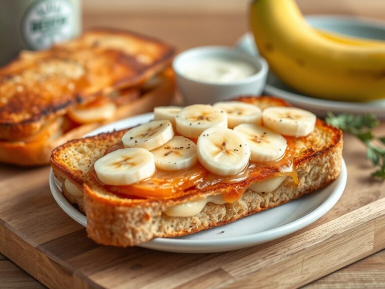 Volkoren tosti met rookvlees en banaan — AI-gegenereerde illustratie