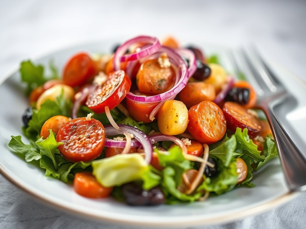 Warme salade met tuinbonen en chorizo, AI-gegenereerde illustratie