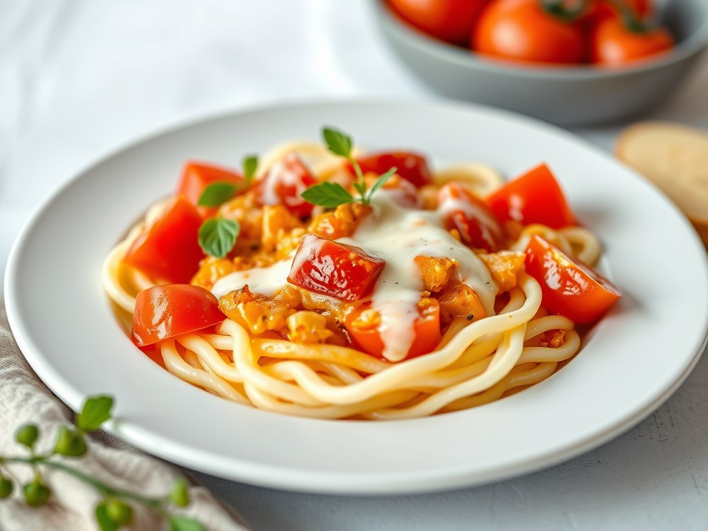Witloof met tomatenroomsaus, AI-gegenereerde illustratie