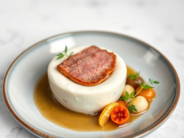 Witloofcrème met gerookte eendenfilet — AI-gegenereerde illustratie