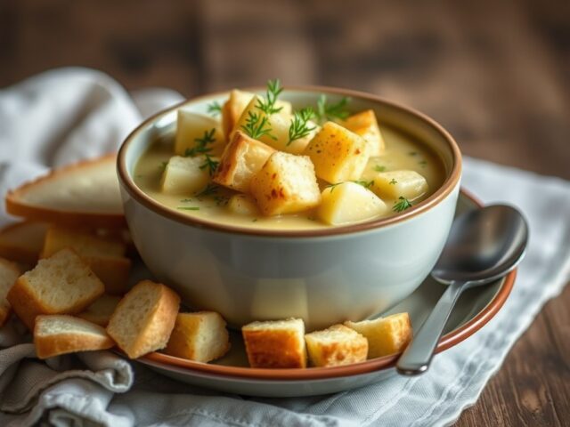 Witloofsoep met croutons — AI-gegenereerde illustratie