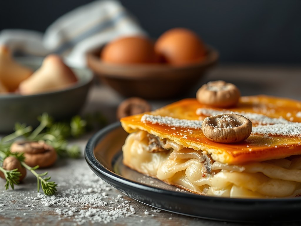 Witlooftorentje met champignons, AI-gegenereerde illustratie