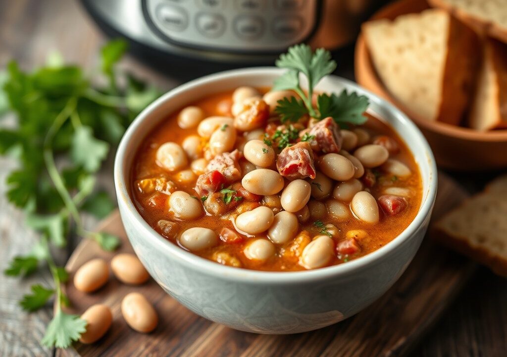 Witte Bonen Chili uit de Pressure Cooker — AI-gegenereerde illustratie