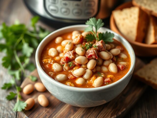 Witte Bonen Chili uit de Pressure Cooker — AI-gegenereerde illustratie
