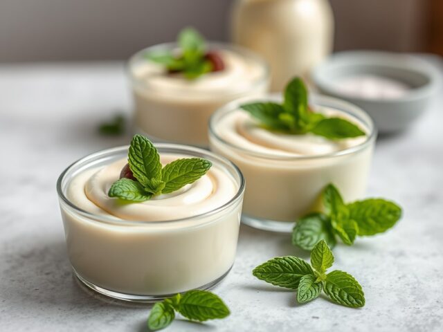Witte chocolademousse met munt — AI-gegenereerde illustratie