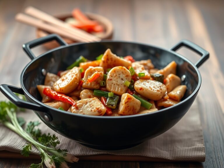 Wok met kippenfilet en chinese groenten — AI-gegenereerde illustratie