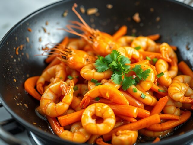 Wok met scampi’s — AI-gegenereerde illustratie