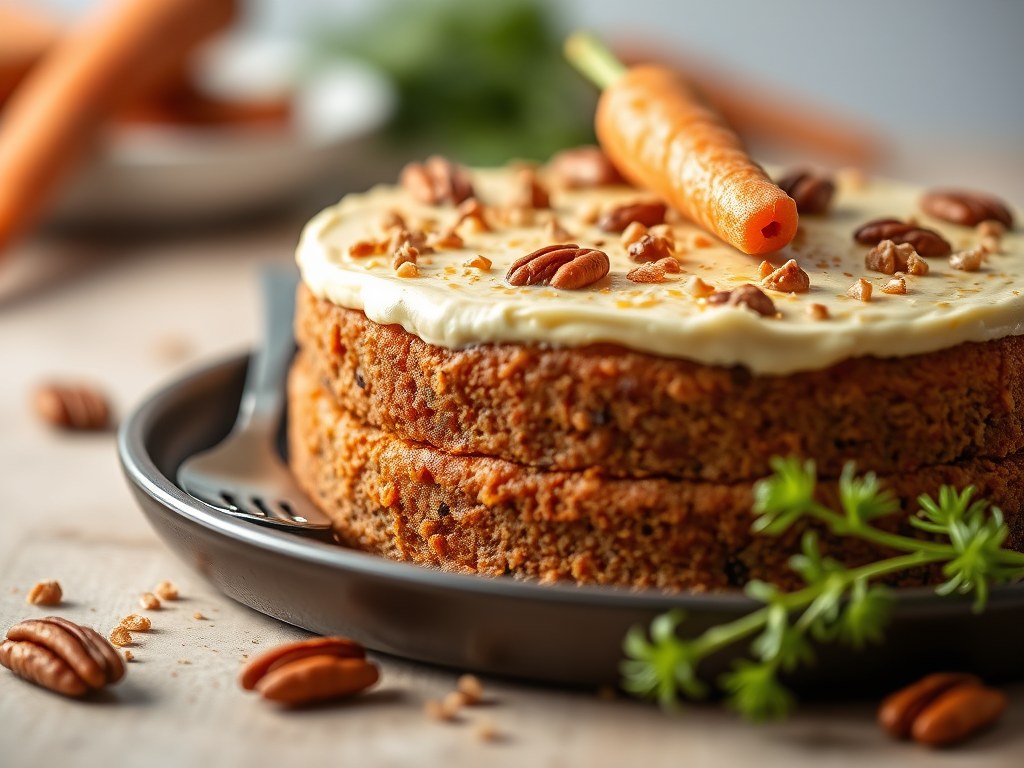 Wortelcake met pecannoten, AI-gegenereerde illustratie