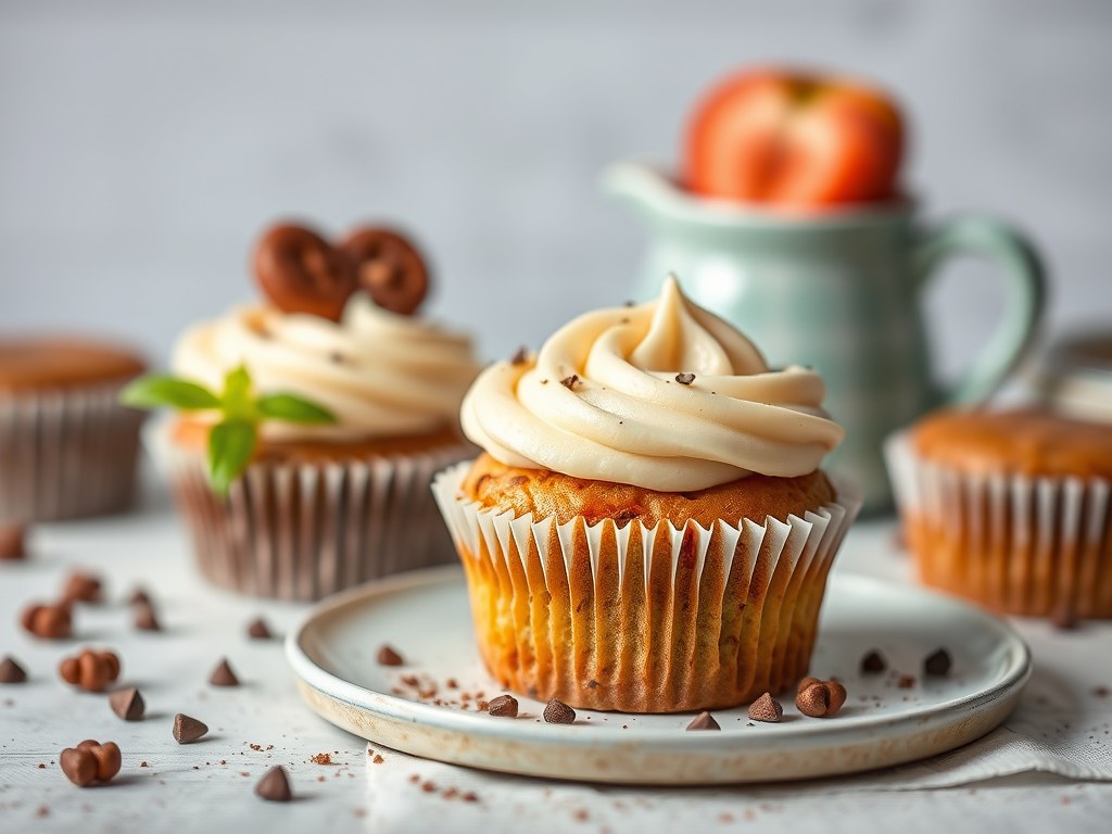 Wortelcupcakes met roomkaasglazuur, AI-gegenereerde illustratie