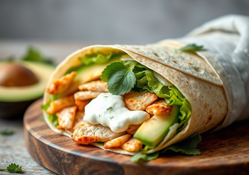 Wrap gerookte kip met avocado — AI-gegenereerde illustratie